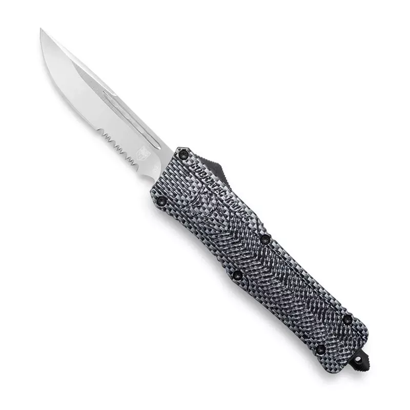CobraTec 3.75” Large CTK-1 OTF Drop Point Partially Serrated w/ Glass Breaker & Clip -NYPD Blue