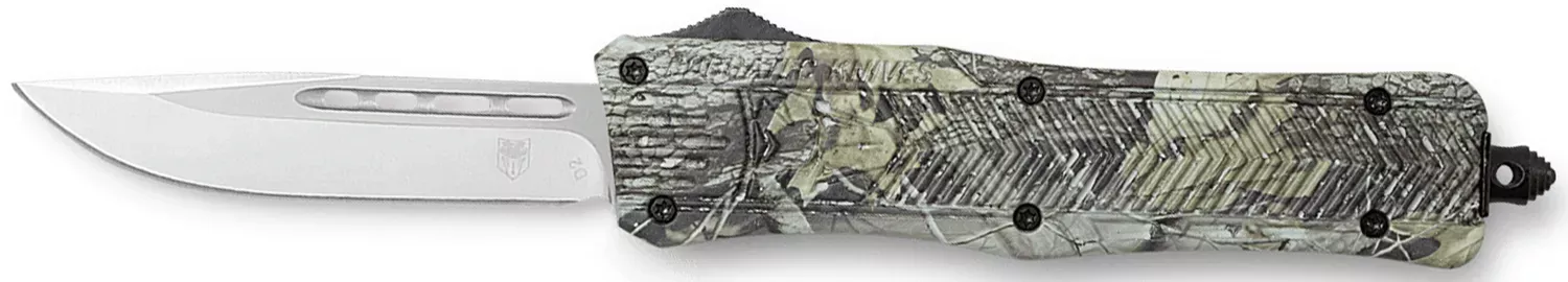 CobraTec Knives MWDCTK1MDNS CTK-1 American Flag Medium 3″ OTF Drop Point Plain D2 Steel Blade, 5″ Woodland Camo Aluminum Alloy Handle
