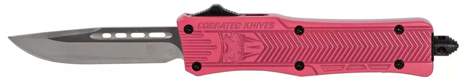 CobraTec Knives SPKCTK1SDNS CTK-1 Small 2.75″ OTF Drop Point Plain D2 Steel Blade/Pink Aluminum Handle Features Glass Breaker Includes Pocket Clip