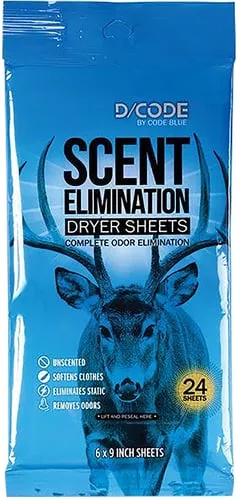 Code Blue OA1319 Scent Elimination Dryer Sheets Unscented 24 Sheets