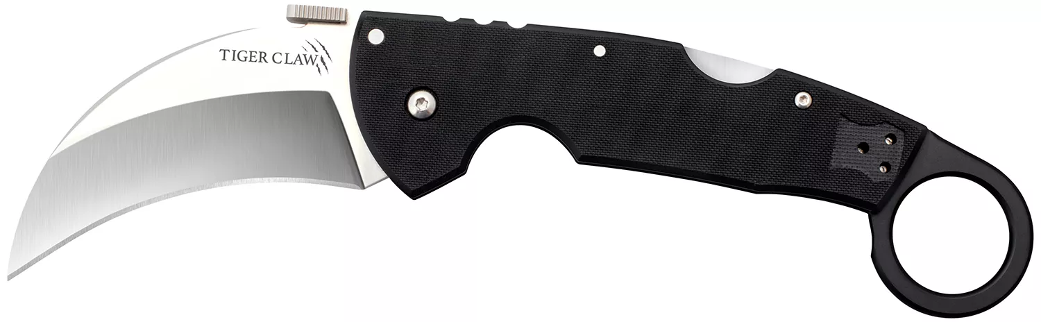 Cold Steel CS22C Tiger Claw3.50" Folding Hawkbill Plain Stonewashed American S35VN Blade/6" Matte Black w/Ring G10 Handle Includes Belt Clip