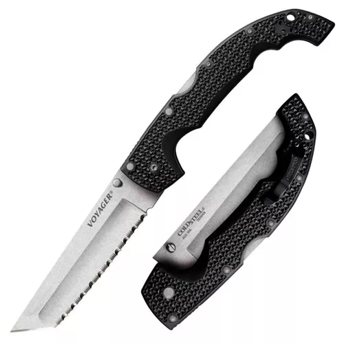Cold Steel CS29AXTS Voyager XL 5.50 Folding Tanto Serrated AUS10A SS BladeBlack GrivEx wAluminum Liners Handle Includes Pocket Clip UPC: 705442018827