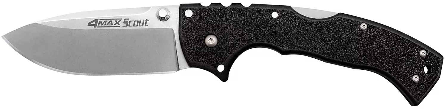 Cold Steel CS62RQZ 4-MAX Scout 4″ Folding Drop Point Plain Stonewashed/6″ Black Griv-Ex Handle Includes Belt Clip
