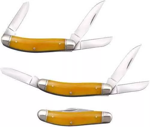 Cold Steel CSFLGSTKMY Gentleman's Stockman 2"/2.10"/2.50" Folding Clip/Sheepsfoot/Spey Plain 8Cr13MoV SS Blade/Yellow w/Polished Bolsters Bone Handle