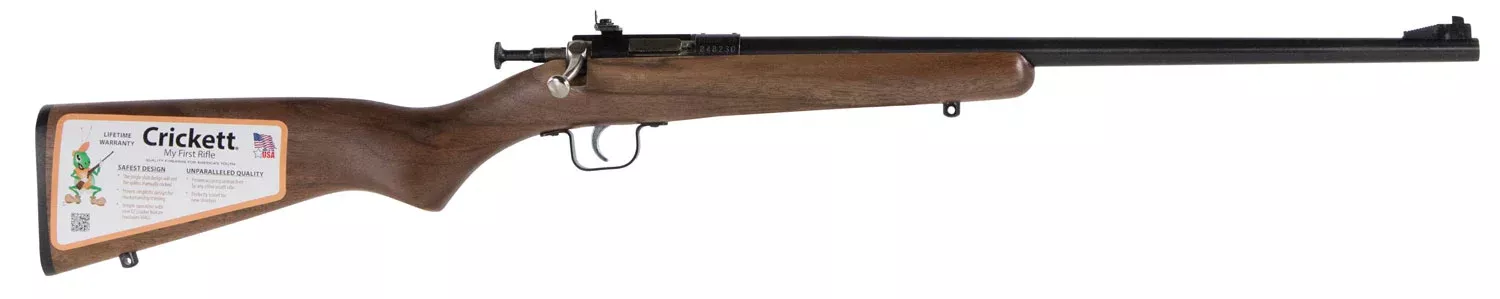 Crickett KSA2338 Youth22 WMR 1rd 16.12" Barrel & Receiver, Fixed Front/Adjustable Rear Peep Sights, Walnut Stock w/11.5" LOP, Rebounding Firing Pin Safety