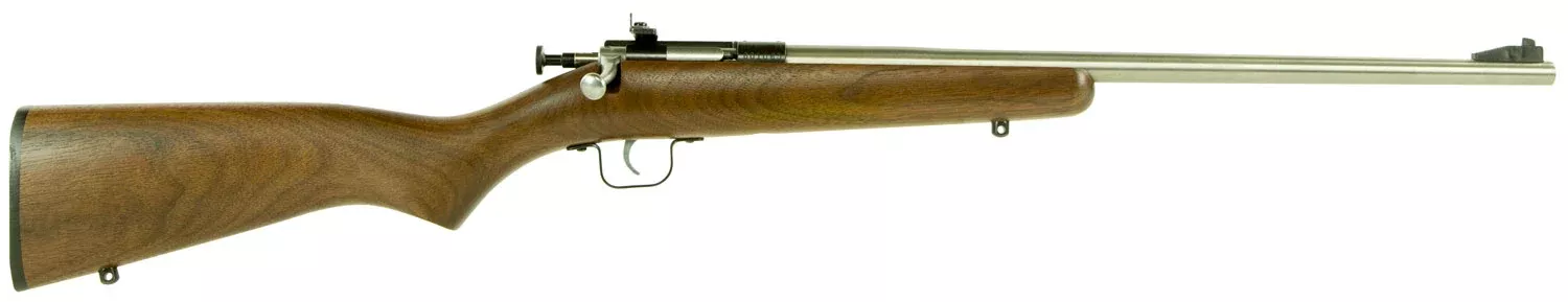 Crickett KSA3238 Youth22 LR 1rd 16.12" Stainless Steel Barrel, Fixed Front/Adjustable Rear Peep Sights, Walnut Stock w/11.5" LOP, Rebounding Firing Pin Safety