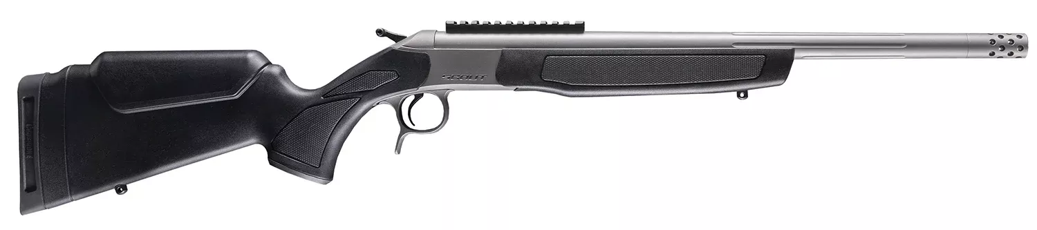 CVA CR4444S Scout Takedown 44 Mag 1rd 20″ Stainless Fluted Threaded Barrel, Stainless Steel Receiver w/Picatinny Rail, Adj Comb & LOP Black Synthetic Stock