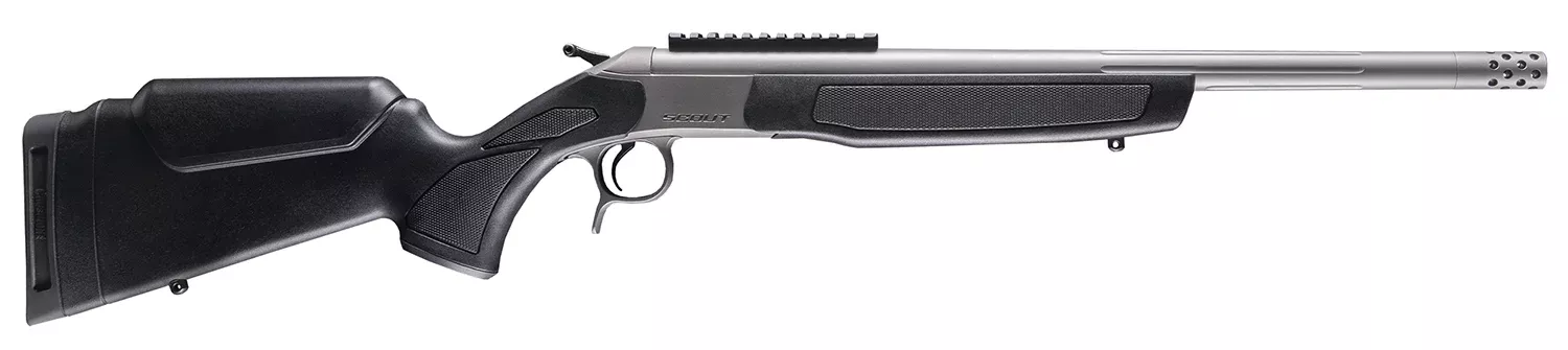 CVA CR4445S Scout Takedown 444 Marlin 1rd 22″ Stainless Fluted Threaded Barrel, Stainless Steel Receiver w/Picatinny Rail, Adj Comb & LOP Black Synthetic Stock
