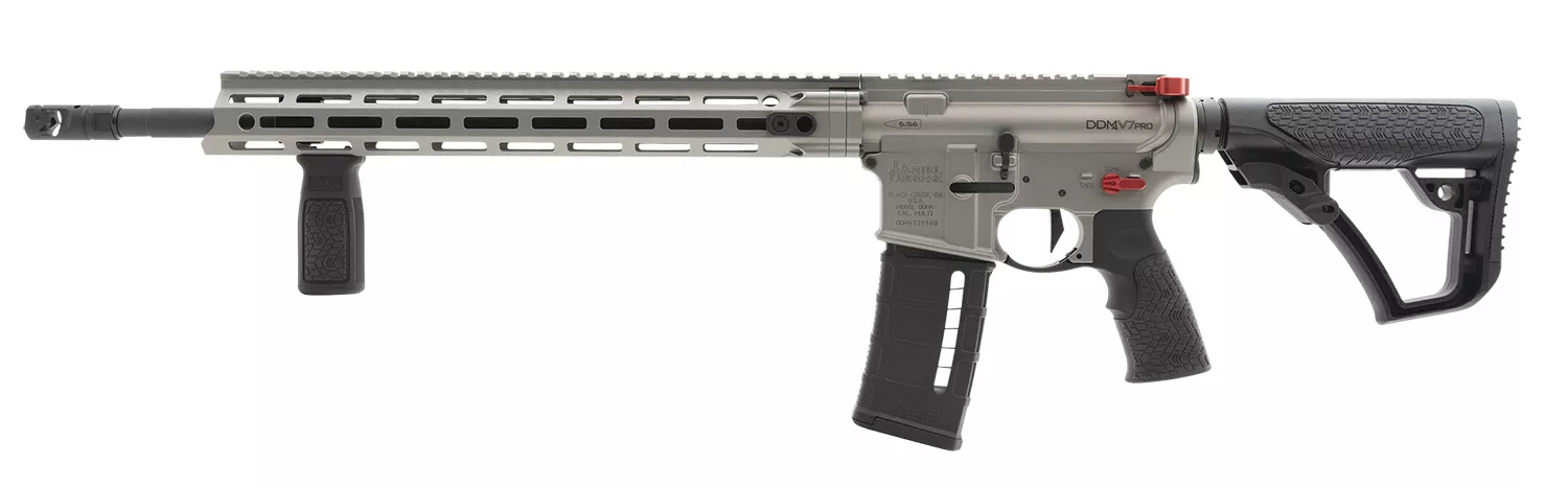 Daniel Defense 0212809385047 DDM4 V7 Pro 5.56x45mm NATO 18″ 30+1, Gun Metal Gray Rec, Black OEM Overmolded Stock & Grip, Geissele Trigger, Red Radian Acc.