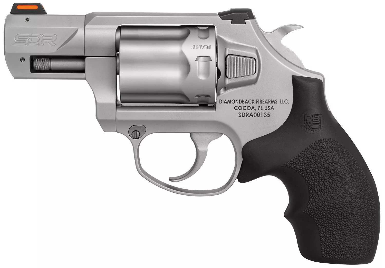 Diamondback DB0700S711 SDRSmall 357 Mag/38 Special +P 6 Shot 2″ Glass Bead Stainless Steel Barrel, Cylinder & Frame, Black Hogue Rubber Grip, Exposed Hammer