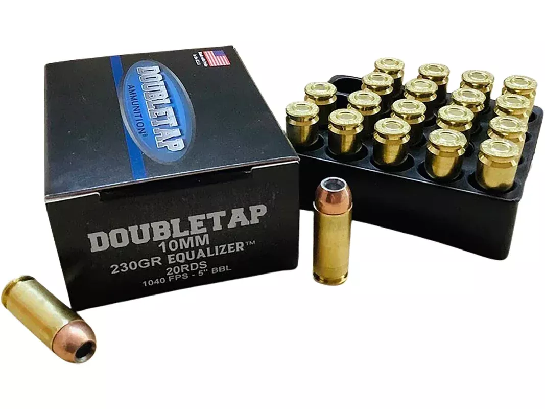 DoubleTap Equalizer 10mm Auto Ammo 230 Grain Payload Jacketed Hollow Point and Lead Ball Box of 20