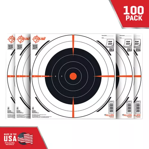 EZ-Aim 15334100 Shooting TargetBullseye Paper Hanging 12" x 12" Black/White 100 Per Pack