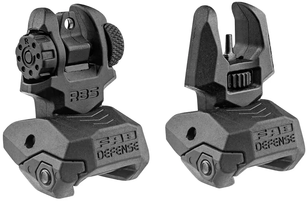 FAB Defense FXFRBS Front/Rear Folding Back-Up Sights AR-15/ M16/ M4 Low Profile Dual Aperture Rear Sight Black Polymer and Metal