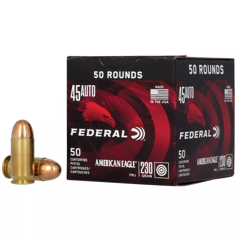 Federal American Eagle .45 ACP 230 Grain FMJ Ammunition - 50 Rounds/500 Rounds
