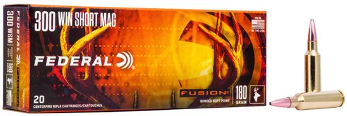 Federal Fusion Hyper Velocity Centerfire Ammunition, 300 WSM, Bonded Soft Point, 180 Grain – 20 Cartridge Box ( 20 / 1 )
