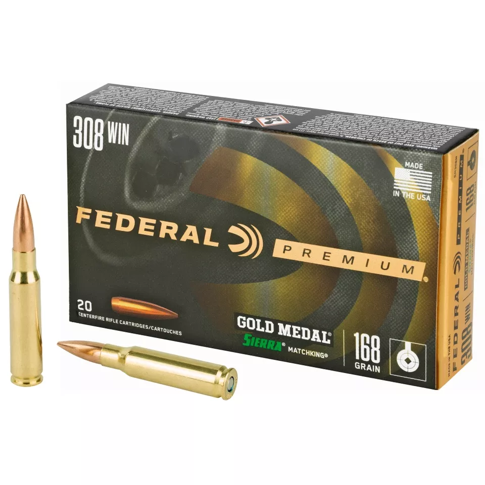 Federal Gold Medal .308 Winchester 168 Grain BTHP, 20 Rounds per Box, 200 Rounds per Case