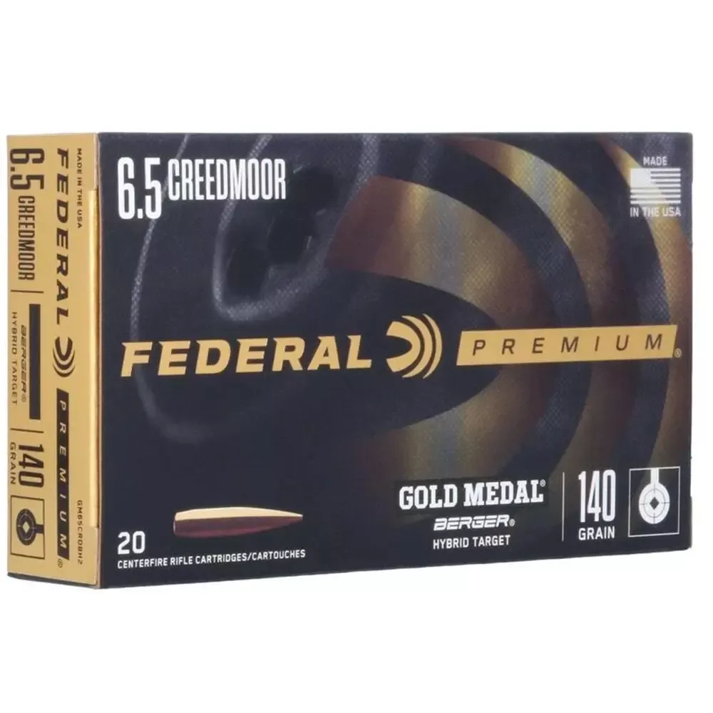 Federal Gold Medal Berger Hybrid Rifle Ammunition 6.5mm Creedmoor 140 Grain BTHP 2725 fps 20/ct