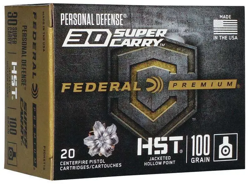 Federal Personal Defense HST Handgun Ammunition .30 SC 100 Grain JHP 1250 fps 20/ct