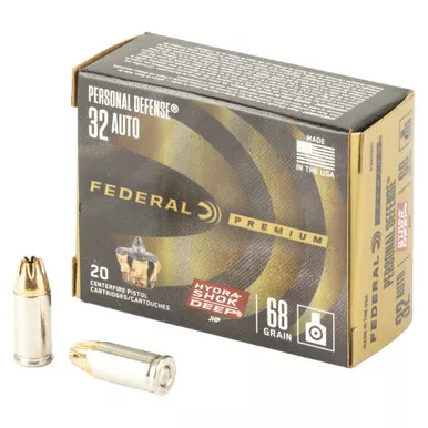 Federal Personal Defense Hydra-Shok - 32 ACP, 68Gr, Hollow Point, 20-Round Box