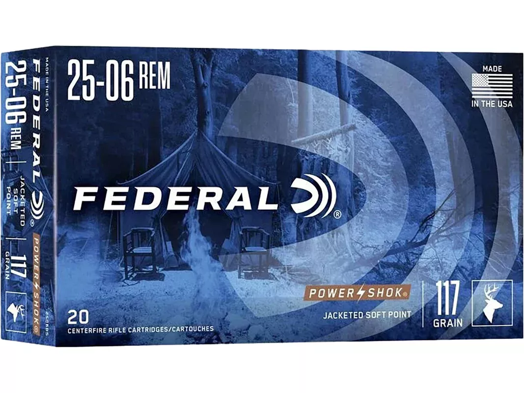 Federal Power-Shok 25-06 Remington Ammo 117 Grain Jacketed Soft Point Box of 20