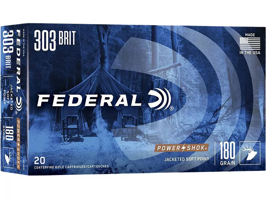 Federal Power-Shok 303 British Ammo 180 Grain Speer Hot-Cor Jacketed Soft Point Box of 20