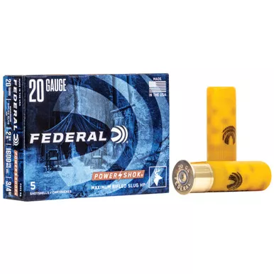 Federal PowerShok, 20 Gauge, 2.75", .75oz., Rifled Hollow Point Slug, 5 Round Box F203RS