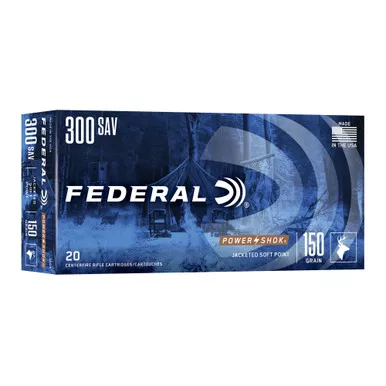 Federal PowerShok, 300 Savage, 150 Grain, Soft Point, 20 Round Box 300A