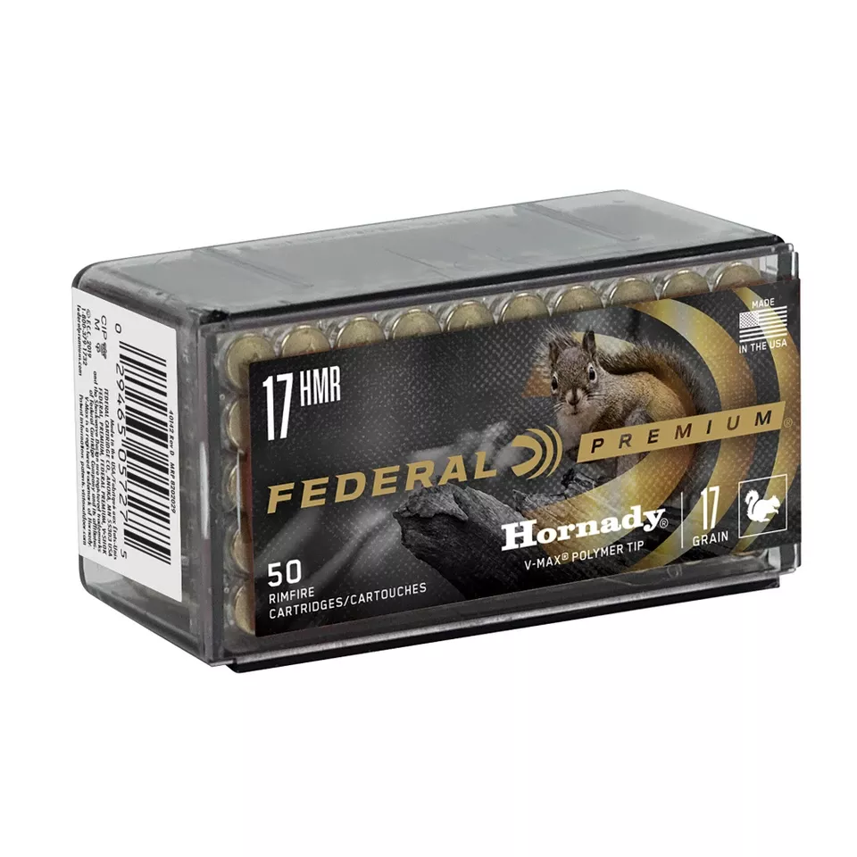 Federal Premium 17 HMR 17 Grain V-MAX Ammunition - 50 Rounds per Box, 3000 FPS