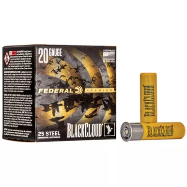 Federal Premium, Black Cloud FS Steel with FLIGHTCONTROL FLEX Wad, 20 Gauge 3", #4, 1 oz, Steel Shot, 25 Round Box PWBX2094