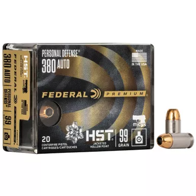 Federal Premium Personal Defense, 380 ACP, 99 Grain, HST, 20 Round Box P380HST1S