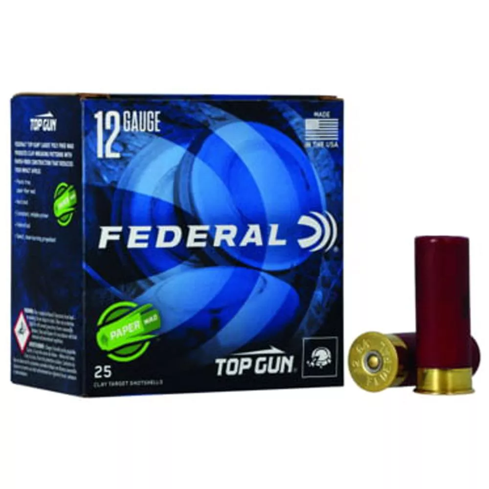 FEDERAL TOP GUN 12 GA 2 3/4 IN1 1/8OZ 1200 FPS 8 PAPER WAD SS AMMO 25RD