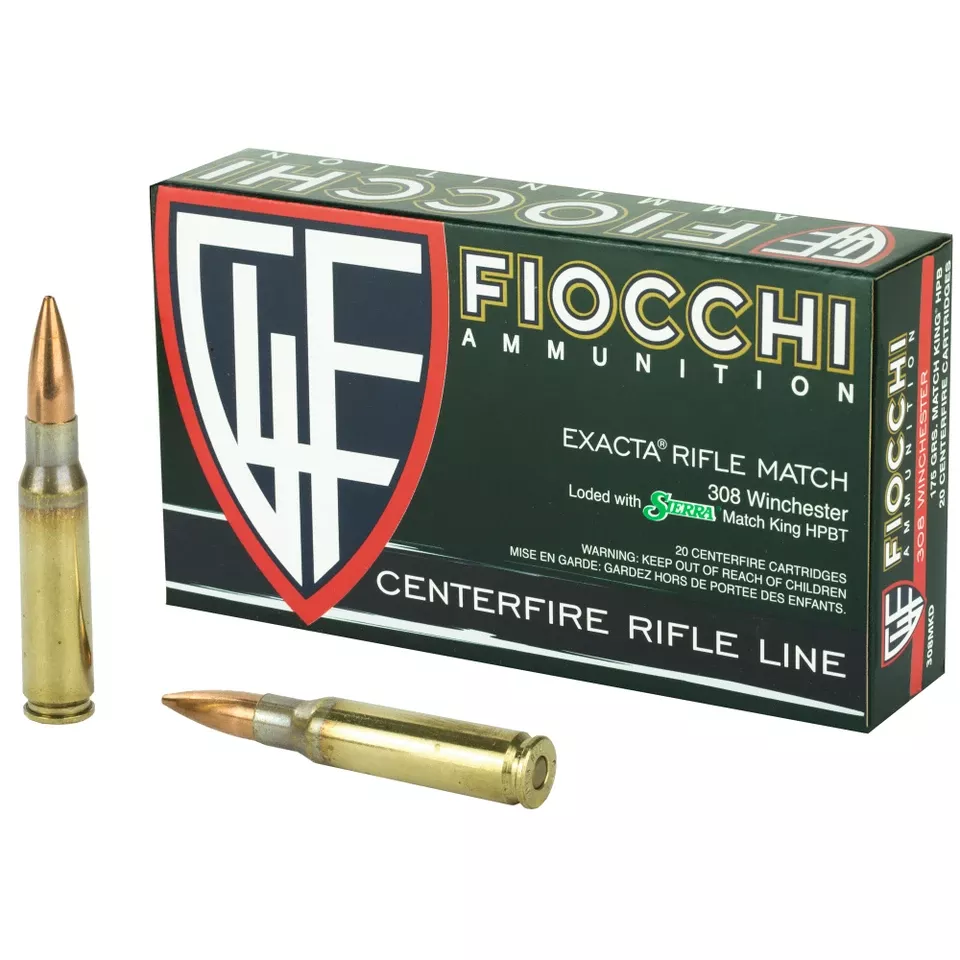 FIOCCHI .308 Winchester 175 Grain HPBT MatchKing Ammunition 20/200
