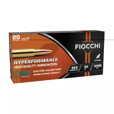 Fiocchi Ammunition Hyperformance, 223 Remington, 50 Grain, Hollow Point, 20 Round Box 223VG20