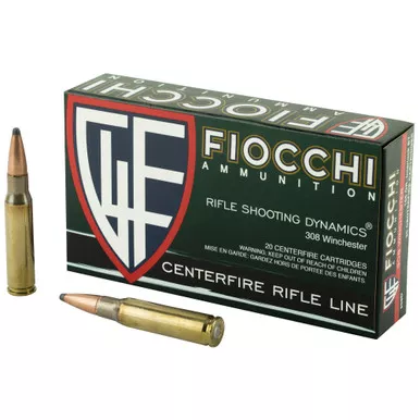 Fiocchi Ammunition Rifle, 308 Winchester, 165 Grain, InterLock Boat Tail Soft Point, 20 Round Box 308D