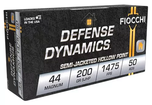 Fiocchi Defense Dynamics Hyper Velocity Centerfire Ammunition, 44 Rem Mag, Semi Jacketed Hollow Point, 200 Grain – 50 Cartridge Box ( 50 / 1 )
