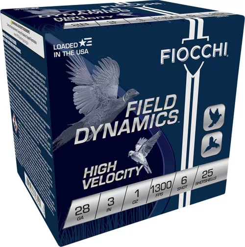 Fiocchi Field Dynamics High Velocity 28 Gauge Shotshell Ammunition, 3 Inch, 1300 FPS, 1 Ounce, #6 Shot – 25 Cartridge Box ( 25 / 1 )