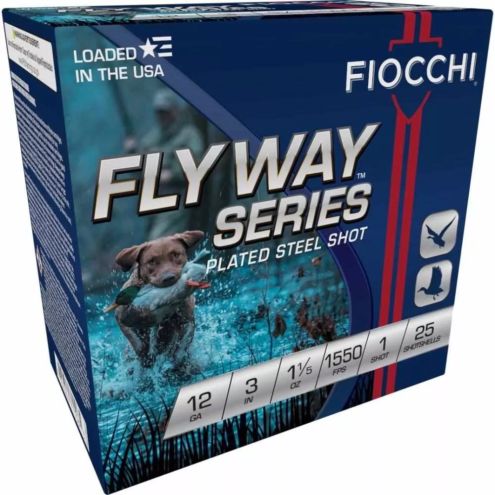 Fiocchi Flyway Steel Shotshells 12ga 3″ 1-1/5oz 1550fps #1 25/ct