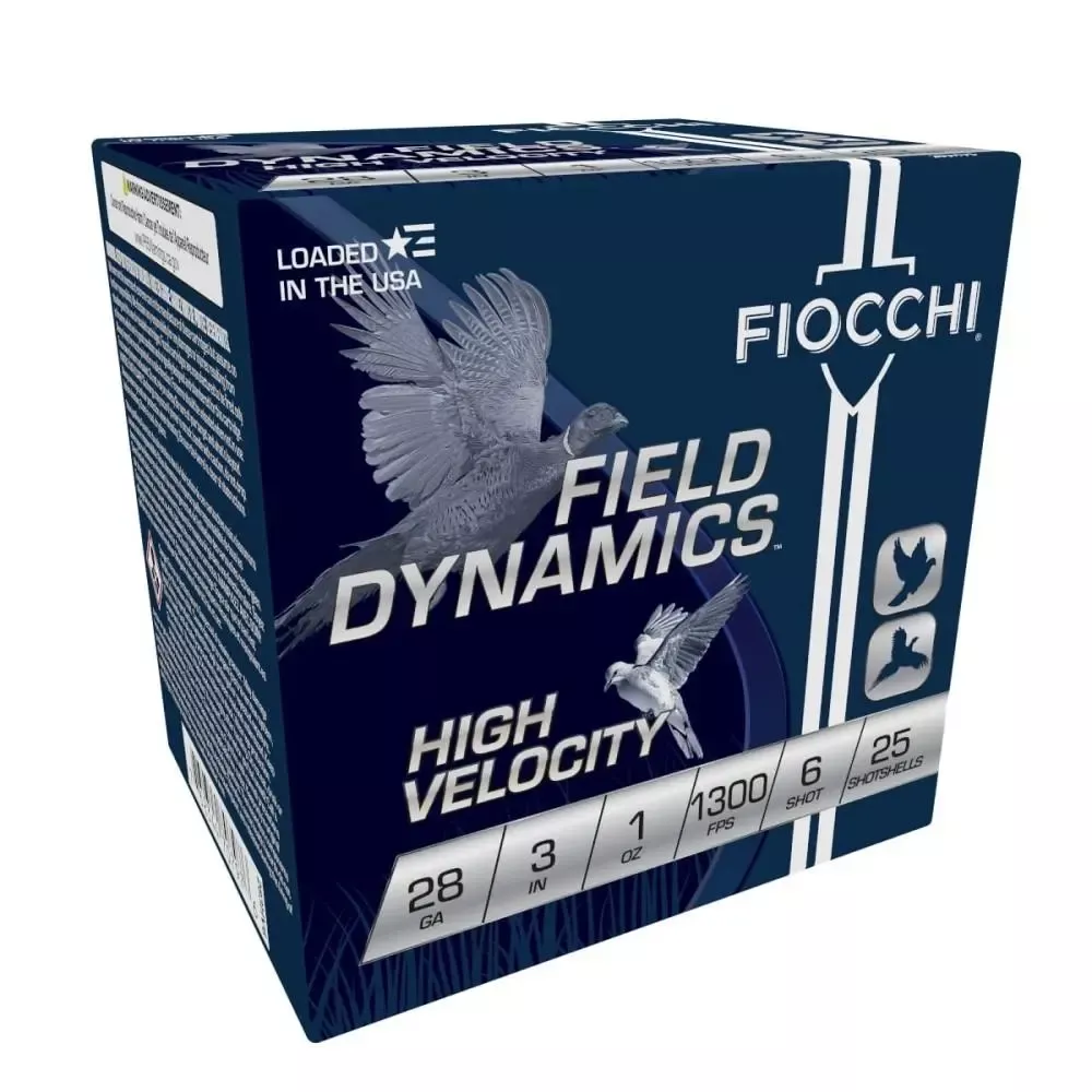 Fiocchi High Velocity Shotshells 28 ga 3″ 1 oz 1300 fps #6 25/ct