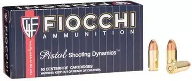 Fiocchi Shooting Dynamics 9mm Luger | Ammo | 124 Gr | Box Of 50 | Brass | 9APB | 9A