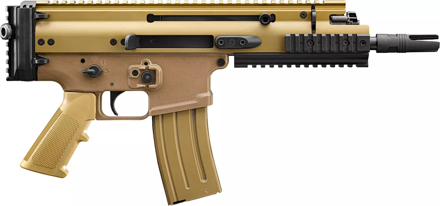FN 38101241 SCAR 15P 5.56x45mm 30+1 7.50″ Chrome Lined Steel Barrel, Flat Dark Earth Anodized Aluminum Picatinny Rail Receiver, FDE Polymer Grip, Ambidextrous