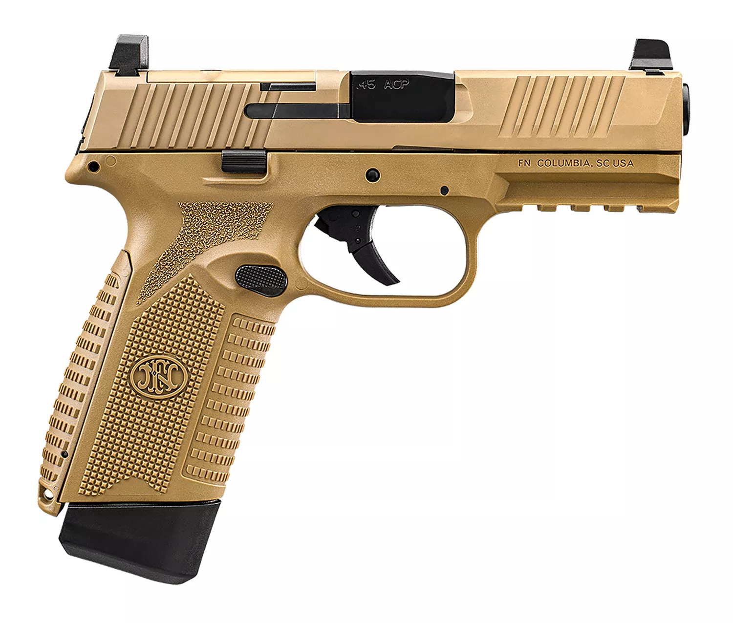 FN 66101390 545 MRD Full Size 45 ACP 10+1 4.10″ Black Hammer Forged/Target Crown Barrel/ Flat Dark Earth Optic Cut/Serrated Slide/Flat Dark Earth Polymer Frame w/Picatinny Rail, Ambidextrous