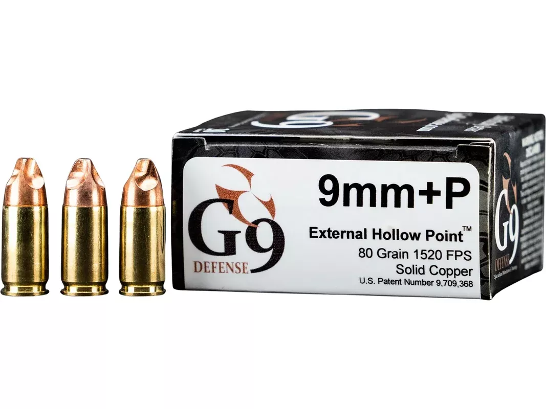 G9 Defense 9mm Luger +P Ammo 80 Grain Fluted Lead Free Box of 20