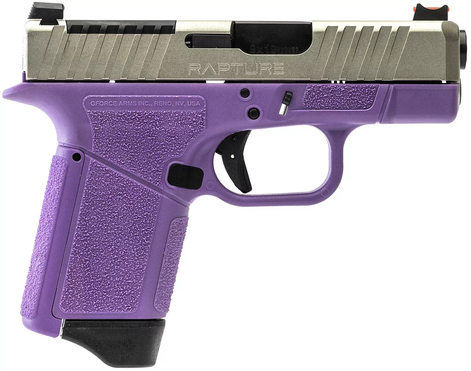 Gforce Arms GF932512PUN RaptureSub-Compact Frame 9mm Luger 12+1 3.25" Black Steel Barrel, Nickel Steel Optic Cut/Serrated Slide, Purple Cerakote Polymer Frame, Shield RMSc/RMR Footprint