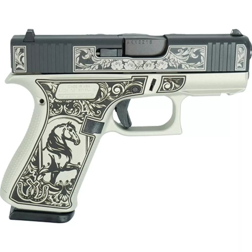 Glock 43X "Glock & Horses" Black/Gray Handgun 9mm Luger 10rd Magazines(2) 3.4" Barrel Accessory Rail USA Made