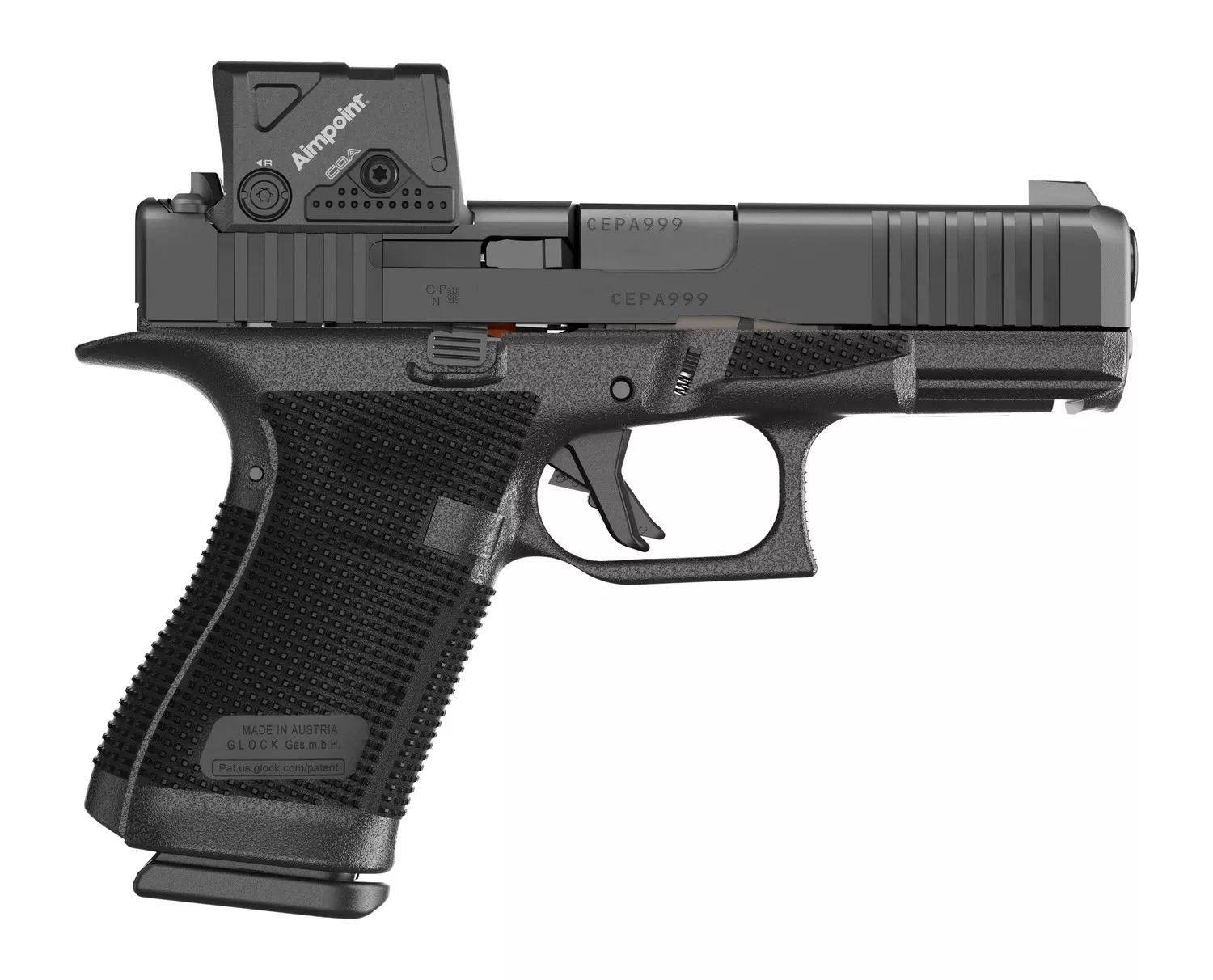 Glock P61950B03DC8A3 G19 Gen6 w/Aimpoint 9mm Luger 15+1 4.02" Black GMB Barrel, Black Steel Serrated w/Optic Slide, Black Polymer Frame w/Accessory Rail, Interchangeable Backstrap Grip, Aimpoint COA 3