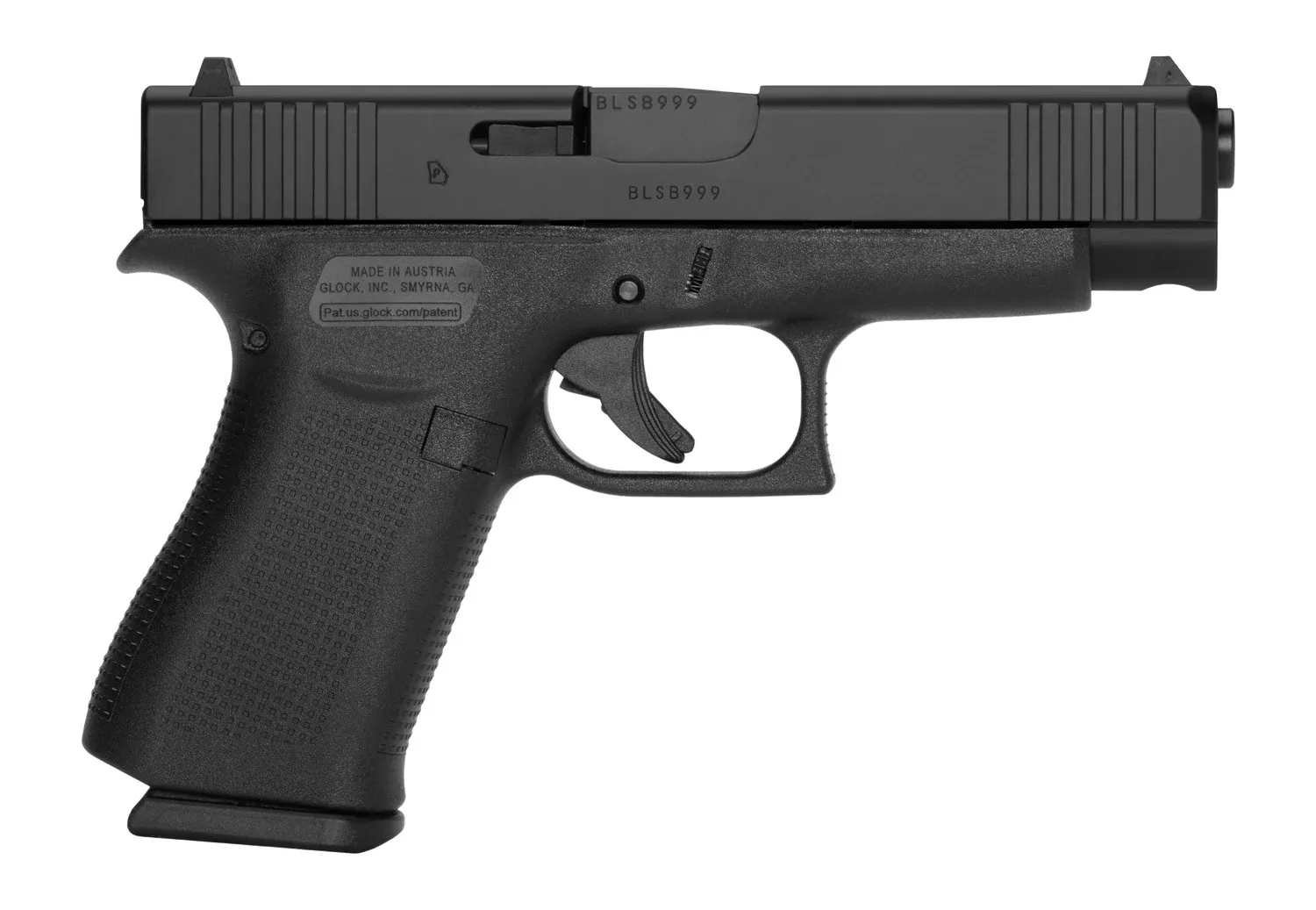 Glock PA4850201FR G48Slim Compact 9mm Luger 10+1 4.17" Black GMB Barrel, Black nDLC Serrated Steel Slide, Black Polymer Frame w/Beavertail & Front Rail, Black Textured Polymer Grip, Right Hand