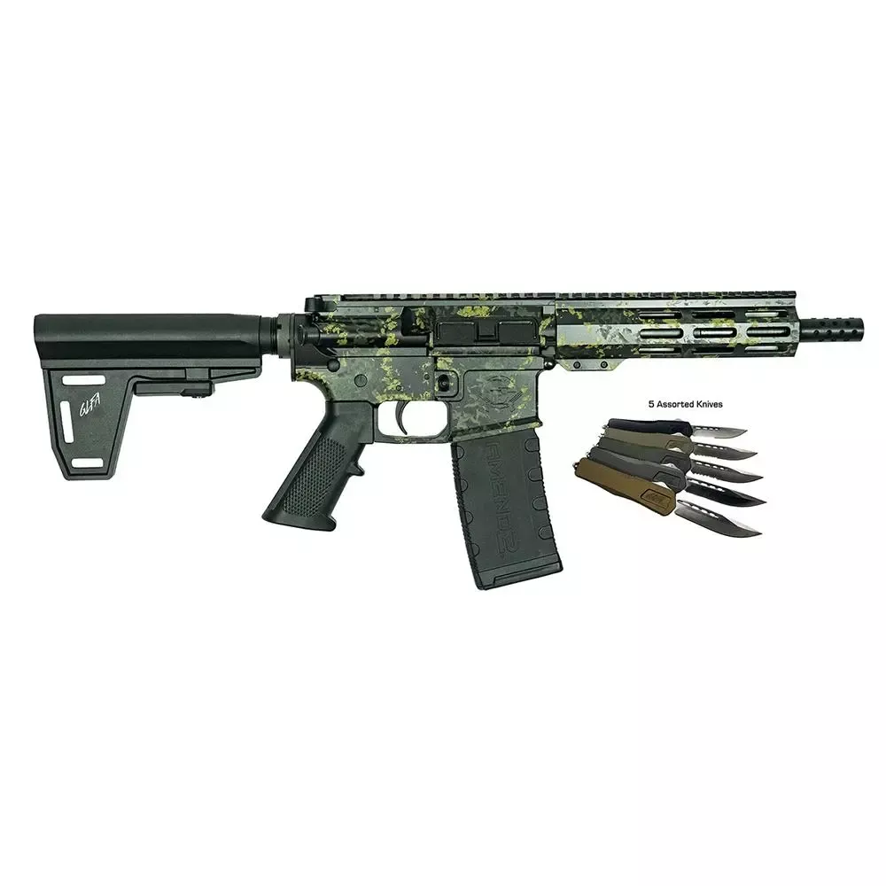 Great Lakes AR-15 Pistol .223 Wylde 30RD Magazine 7″ Barrel Lichen Black with 5 OTF 3-1/2″ Blade Knives