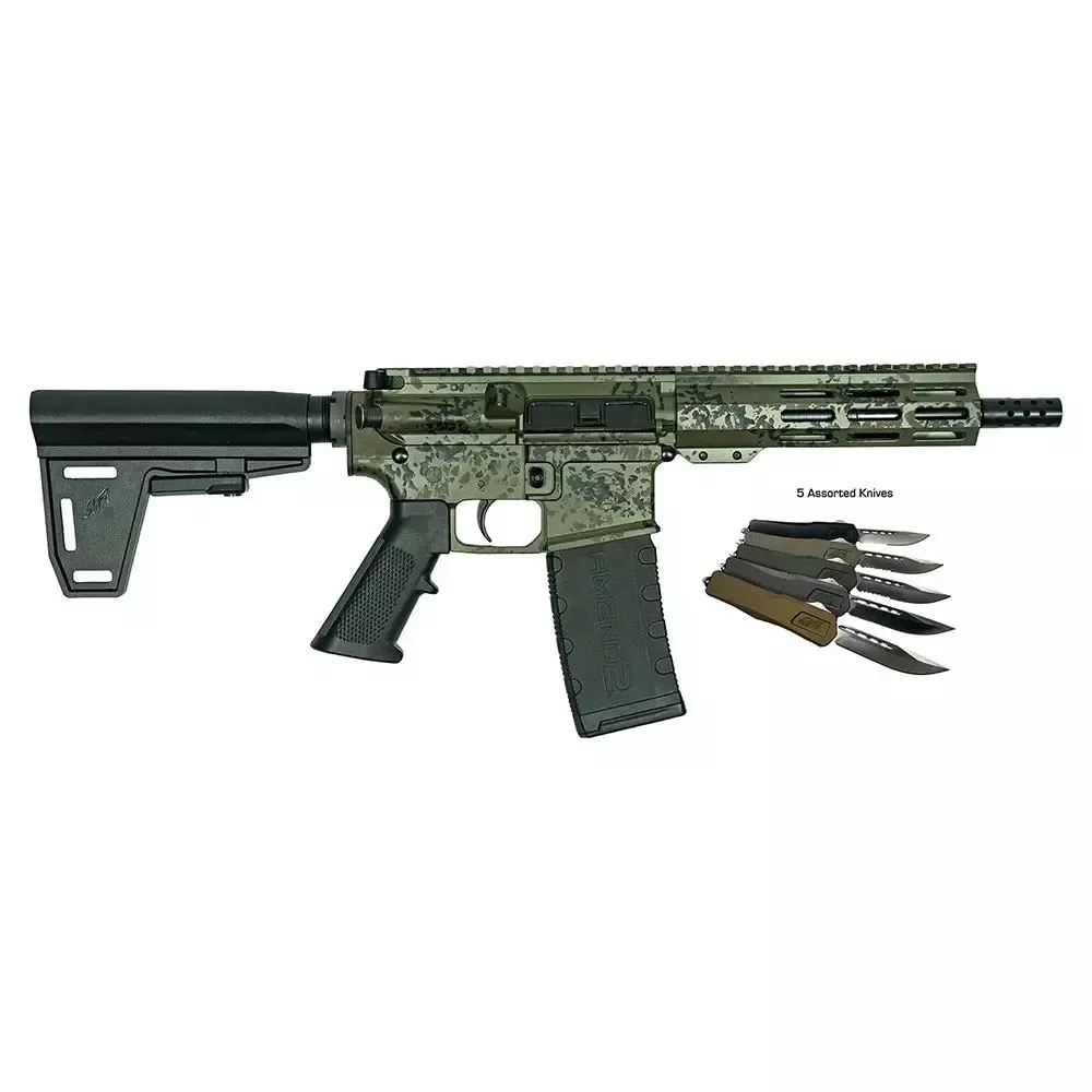 Great Lakes AR-15 Pistol .223 Wylde 30RD Magazine 7″ Barrel Lichen Green with 5 OTF 3-1/2″ Blade Knives