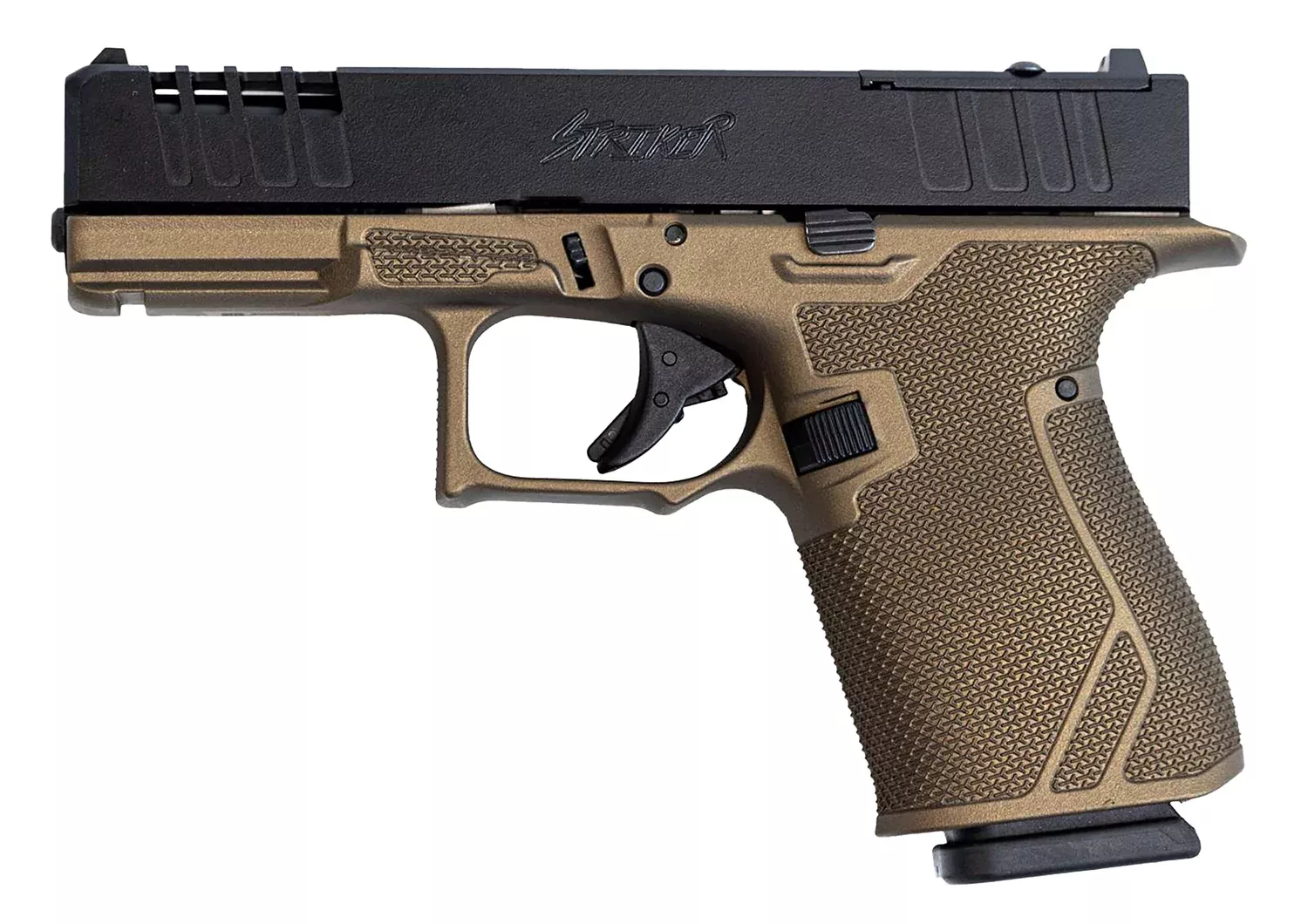 Great Lakes Firearms GL19BRZ StrikerCompact Frame 9mm Luger 15+1 4″ Black Nitride Steel Barrel, Black Cerakote Serrated w/Slide Cuts Steel Slide, Bronze Cerakote Polymer Frame & Grip, Ambidextrous