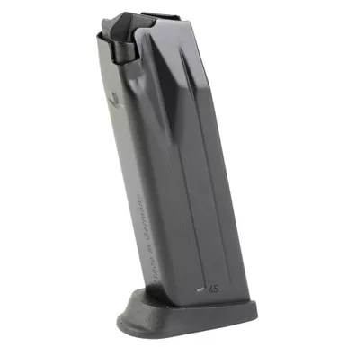Heckler & Koch Magazine, 45ACP, 12 Rounds, Fits HK USP45, with Finger Rest, Steel, Black, Red Follower 50248618